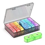 Pastillero Semanal 2 Tomas Español, Jaduoher Grande Organizador Medicamentos 7 Dias Diaria con 14 Compartimentos