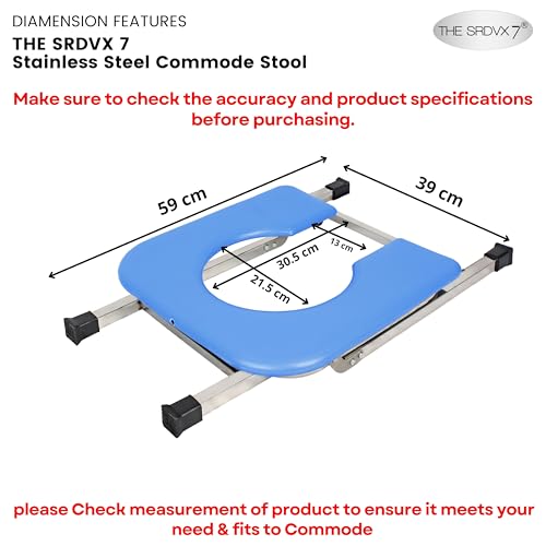 Image of Stainless Steel Premium Folding Shower Bathing Room Mobile Commode Stool Indian Toilet Seat for Elderly Disabled Men and Pregant Women Support Safe Chair Anti-Slip (Blue)
