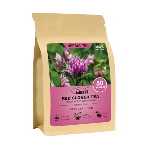 Fullchea - Red Clover Tea Bags, 50 Teabags - Pure Red Clover Herb - Non-GMO - Caffeine-Free - Rich in Antioxidants & Supports Wellness