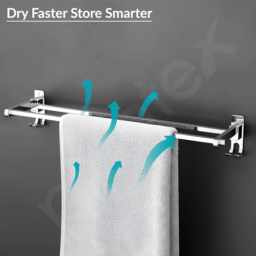 Image of Plantex Stainless Steel Foldable Towel Rack for Bathroom /Towel Hanger with Hooks /Towel Holder /Stand /Bathroom Accessories - 24 Inch (Chrome Finish)