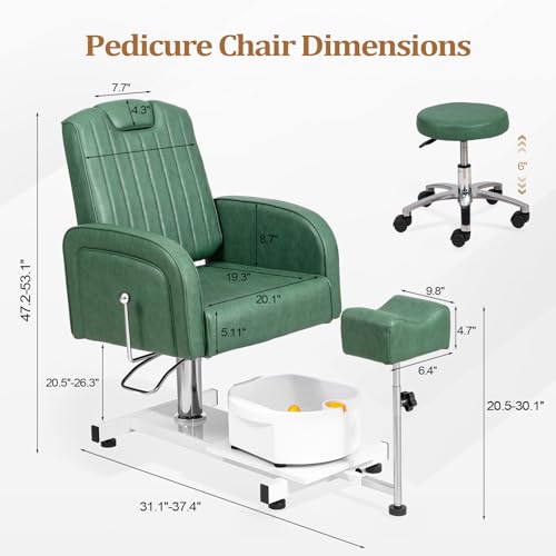 OmySalon Pedicure Chair No-Plumbing with Bubble Foot Bath & Stool, 360° Rotation Hydraulic Adjustable Seat for Nail Tech Beauty Salon & Home Use(Green) - Image 4