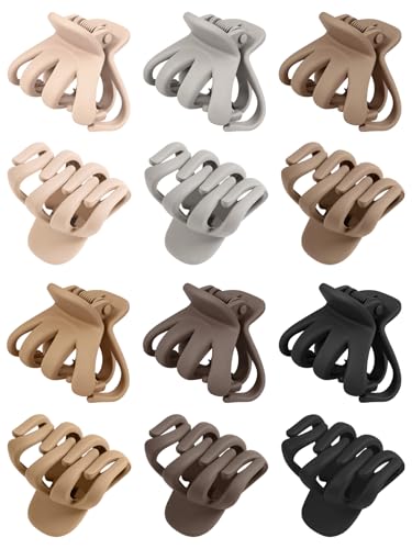 Kavya 12 Pezzi Mollette Capelli Donna 4cm Mollettone Capelli Donna Polpo Pinze per Capelli Piccole Mini Mollettoni Capelli Forte Pinza Capelli Antiscivolo Ciappi per Capelli (Toni Della Terra)