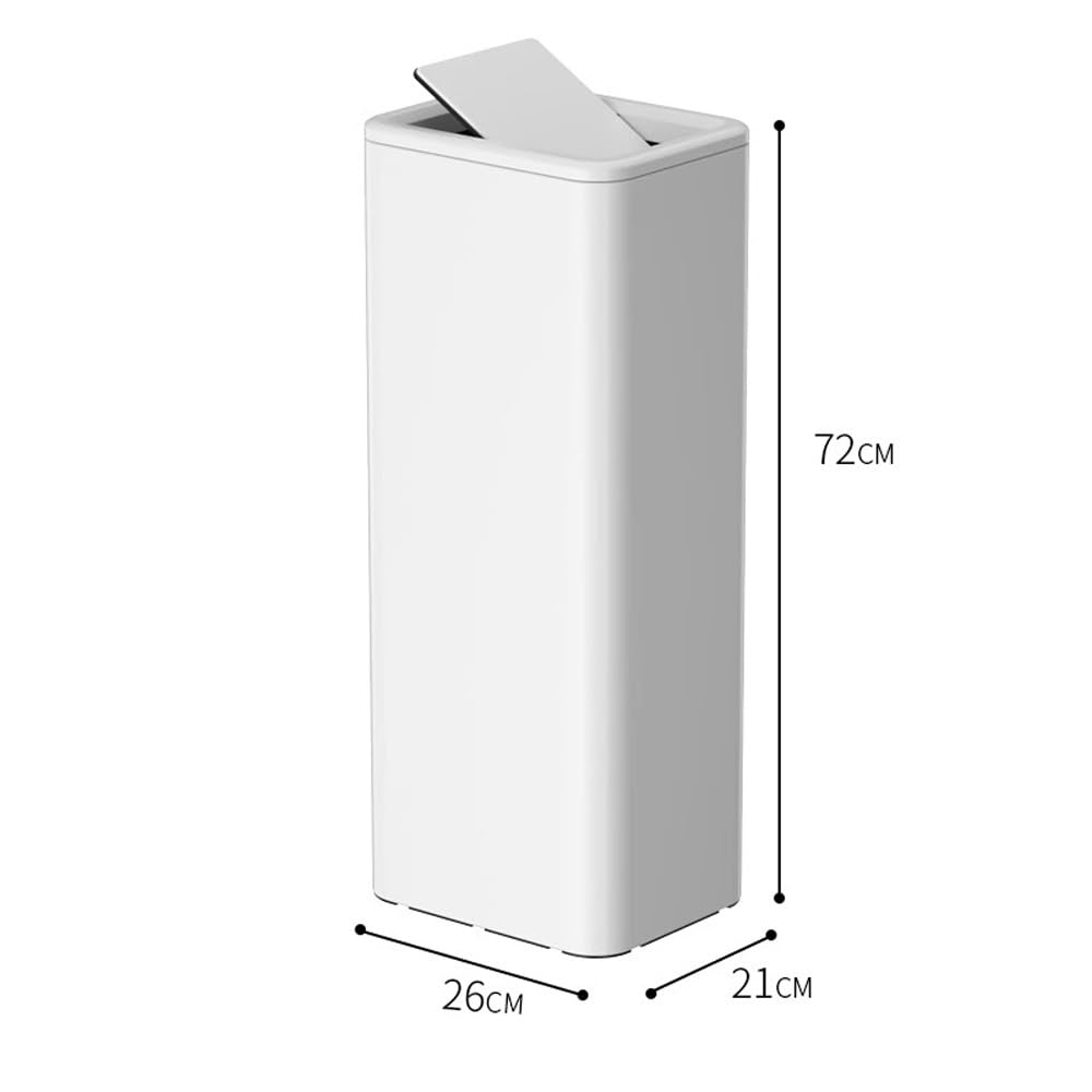 Poubelle à couvercle en acier inoxydable, poubelle en plastique de 25 litres avec couvercle for bureau, chambre à coucher, salle de bain Efficacité Praticité(White)