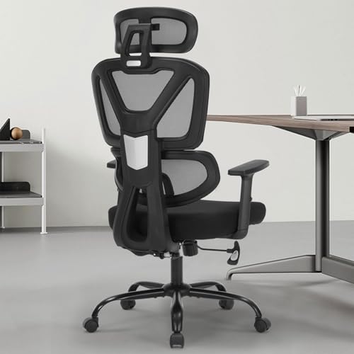 Home Office Chair, Ergonomic Desk Chair with Adjustable Height, Lumbar Support, High Back Mesh Computer Chair with Flip up Armrests, Task Chairs for Home Office - 300lb Executive Chairs (Black)