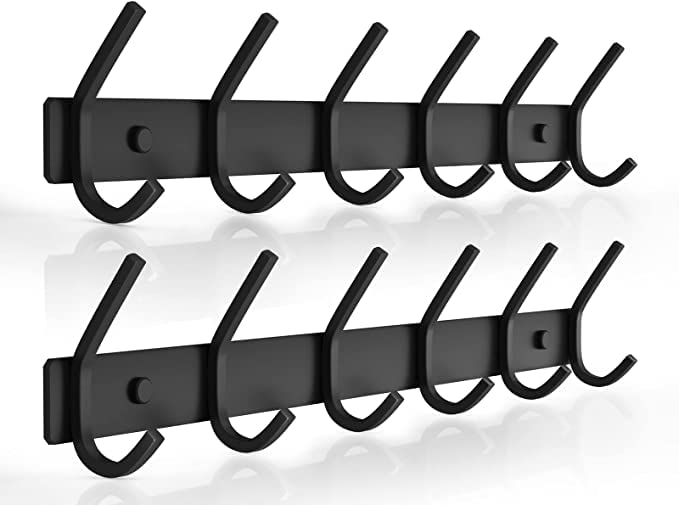 Dripex Coat Hook Rack Wall Mounted 304 Stainless Steel Hanger Heavy Duty Clothes Hat Holder (6 Hooks - 2 Pack)