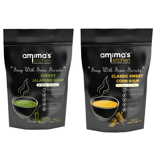 Amima's Kitchen Combo Of Cheesy Jalapeno + Classic Sweet Corn Jain Soup (No Onion No Garlic) - 100 Grams (Pack of 2) | Instant Soup Mix Powder | Ready To Cook | No Artificial Flavour & Colour | Gluten Free | Non GMO | Healthy Soup