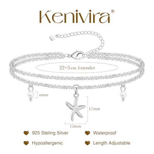 Image of Kenivira Sterling Silver Ankle Bracelets for Women,Gold Dainty Layered Waterproof Anklet for Women, Anklet Set Stackable Beach Gift Adjustable Size