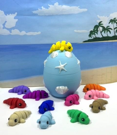 12pcs Baby Manatee, Pocket Ocean Animals, 3D Printed Articulated Baby Manatee with Egg, Colorful Fidget ADHD Autism Toy BM001-SET-BSE