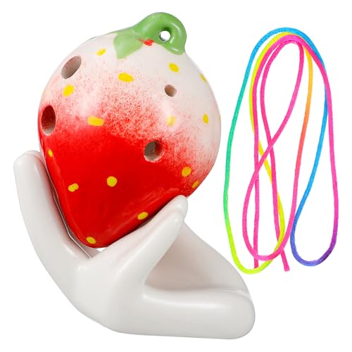 QUMIIRITY Strawberry Ocarina Spielzeug Mit Löchern Buntes Anfängerinstrument Für Junge Mädchen Inklusive Halterung Und Musiknoten Für Musikliebhaber Und Kreative Köpfe