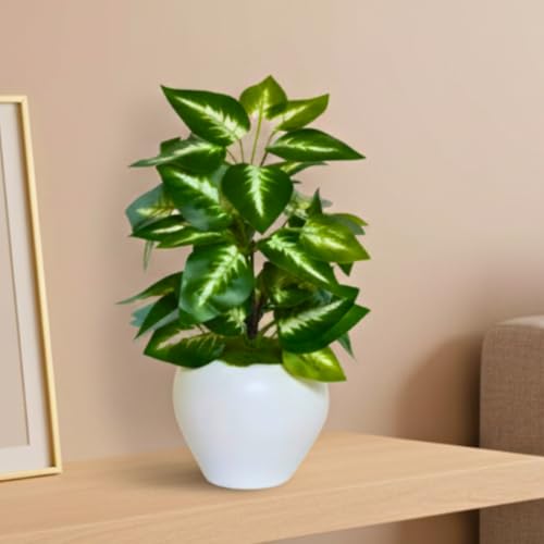 Image of fancymart Artificial Plant Leaves in Apple Pot (30 cm Height) | Small Potted Plant for Office Desk | Home Decor for Living Room | Cafe & Restaurant Table Decoration