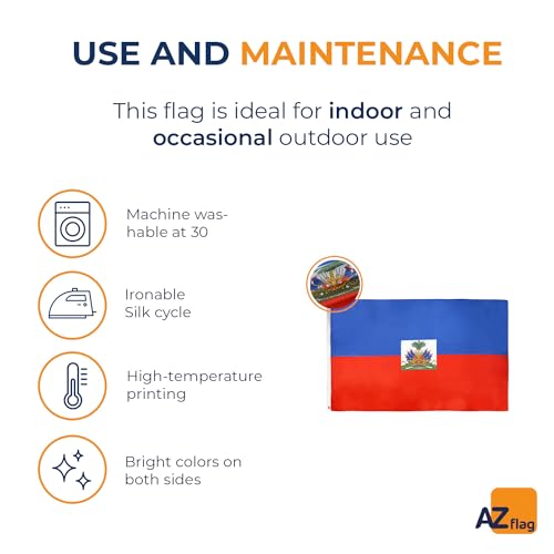 Image of AZ FLAG - Haiti Flag - 3x5 Ft - 100D Polyester Haitian Banner with Two Metal Grommets - Fade Resistant - Vivid Colors - 3' x 5' Feet - 150x90 Cm