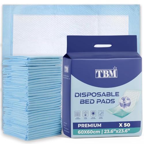 TBM 50 x Disposable Incontinence Bed Pads 60 x 60 | Absorbent Underpads Bed Mats Incontinence Pads Incontinence sheets Bed Pads Premium Incontinence Bed Sheets