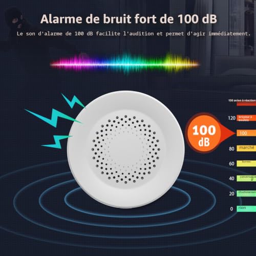 Alarme Sirène Smart, Fort 100 DB, Alarme sans Fil pour capteur de Porte fenêtre, 32 Types de Sons d'alarme Disponibles, Alarme de sirène Domestique contrôlable à Distance Via l'App, Compatible Alexa – vue 2