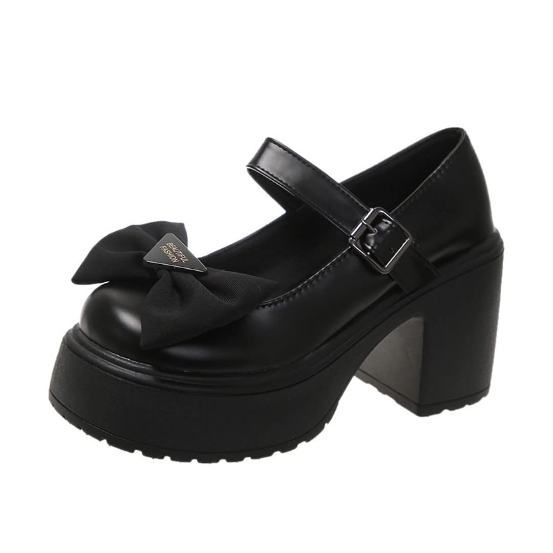 Womens Platform Mary Janes Shoes Sweet Toe Ankle Lolita Gothic Pumps Chunky Patent Leather — view 44