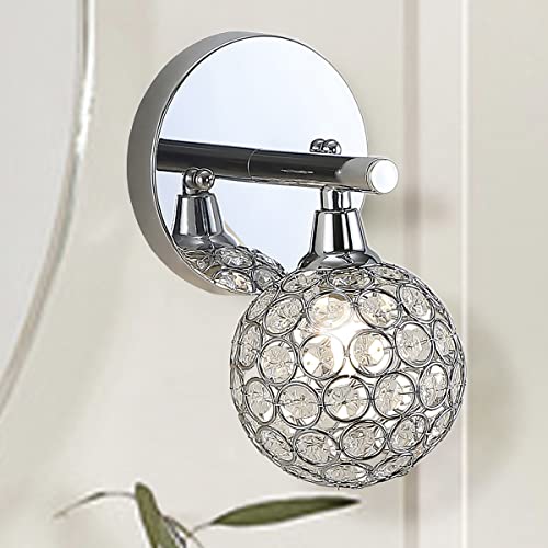 Image of JONATHAN Y 8 inch Chrome Maeve Modern Glam LED Vanity Light Sconce for Bathroom, Clear Crystal Globe Shade, Art Deco Wall Light for Hallway Entryway JYL7534A