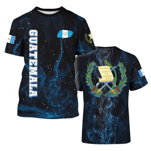 BJU Guatemala Flag T-Shirt Flag Badge Novelty Tee Printed Crewneck Short Sleeve Casual Top Unisex3