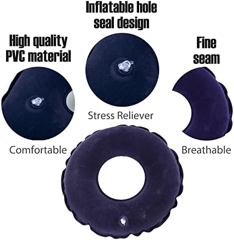 TUAKIMCE Hemorrhoid Donut Seat, Haemorrhoid Pain Inflatable Ring Cushion, Hemorrhoid Pillow, Pain Relief for Hemorrhoids, Post Natal, Surgery, Pressure Sores- Air Pump Included (Darkblue)