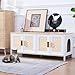 Large Boho Cat Litter Box Enclosure for 2 Cats, Hidden Cat Washroom Furniture with Rattan Doors, Dual Compartment Litter Cabinet & TV Stand, Modern Wooden Cat House (47.2”L x 19.6”W x 19.8”H)