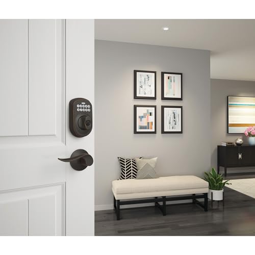 Image of Schlage BE365 PLY 716 Plymouth Keypad Deadbolt, Electronic Keyless Entry Lock, Aged Bronze