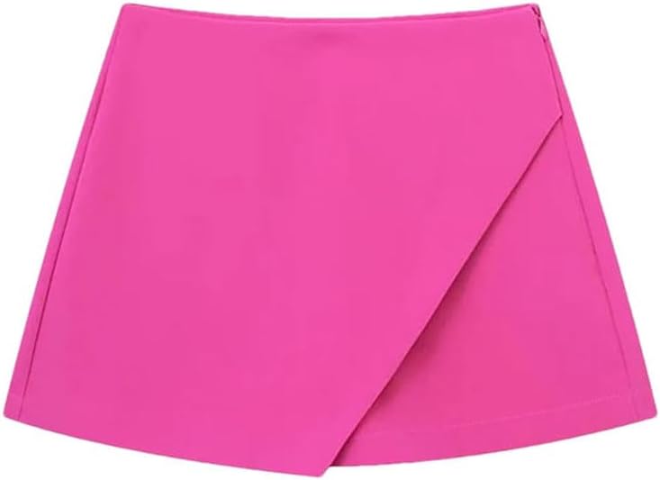 Women Asymmetrical Casual Skorts Skirt High Waist Zipper Back Pockets Wide Leg Mini Skirts