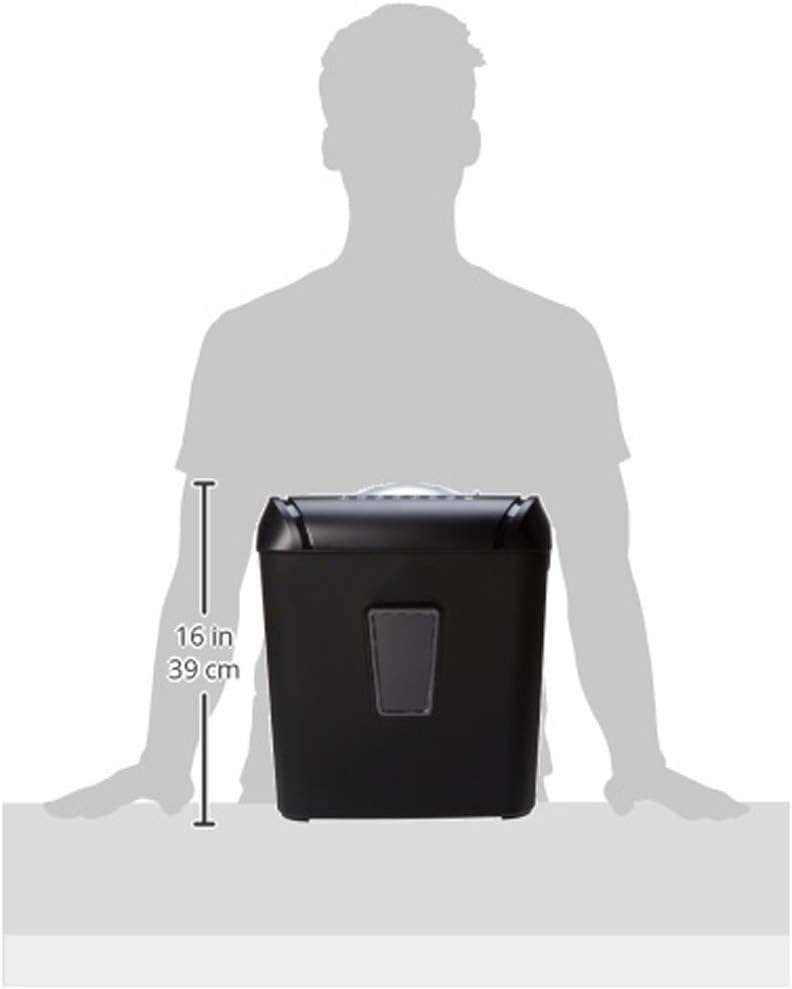 Diagram showing shredder dimensions: 16 inches (39 cm) height