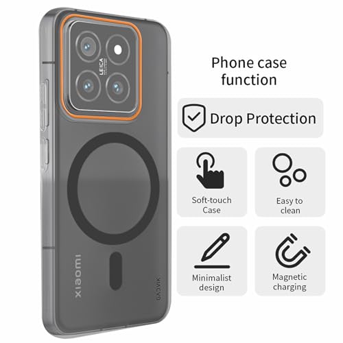 Image of Compatible for XIAOMI 14 5G Frosted Translucent Hard Back | Only Compatible with Wireless Magnetic Accessories | Thin and Slim Magnetic Back Cover (Black)