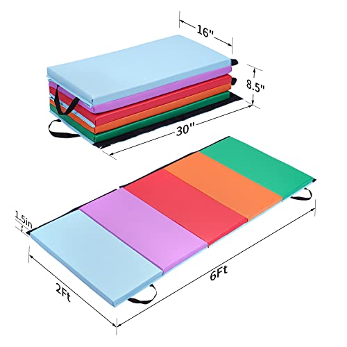 Oneofics Gymnastics Mat 5-Panel Folding Exercise Mat 6’X2’X1.8”Lightweight Portable Kids’tumbling Mat With Carrying Handles For Home Gym Workout & Active Play #TOP1