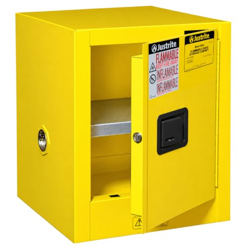 Justrite 4 Gallon Self-Close Flammable Safety Cabinet, Yellow Steel