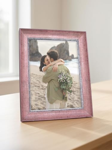 Image of GOLDEN PEACOCK 6x8 Inch Photo Frame - Antique Rose Pink & Silver Finish | Vintage Decorative Tabletop & Wall Hanging Picture Frame for Home Decor & Gifting