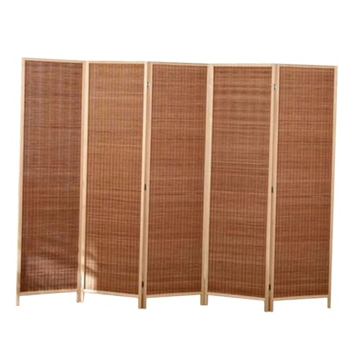 竹製間仕切り 折りたたみ式 織り目加工 遮光 プライバシースクリーン 高さ120cm 寝室、リビングルーム、オフィスに最適(Color 2,120X40CM-5Panels)
