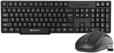 ZEBRONICS Companion 107 2.4GHz Wireless Keyboard & Mouse Combo, 104 Keys, UV Printed keycaps, 12 Integrated Multimedia Keys, 3 Button Mouse, 1200 DPI, High Precision, Advanced Optical Sensor (Black)