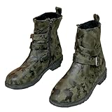 Botas de tobillo planas para mujer, tacón bajo con cremallera, botas militares militares para mujer, estilo gabardina, botas de moda occidental, botas con cremallera, botas de tacón bajo a media