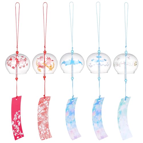PH PandaHall 5 Styles Carillons Éoliens Japonais, Pendants Suspendus Carillons en Verre avec Étiquette Cloches en Verre pour Jardin Entrée Cadeau de...