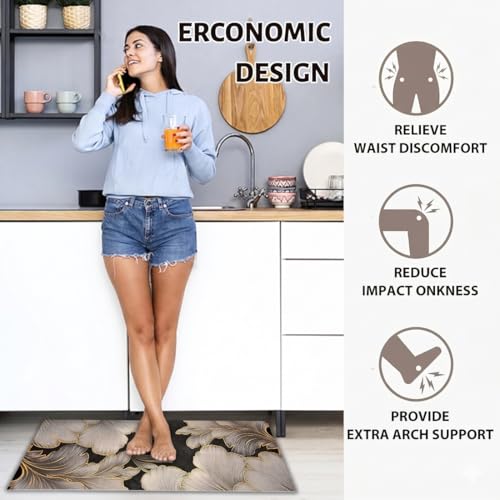 Image of Kitchen Anti Slip Mat for Floor, Waterproof Washable Kitchen Mats, Non Slip Kitchen Floor Mats for Home, Soft Mats for Kitchen, Kitchen Mats for Floor Anti Slip (Floral Leaves)