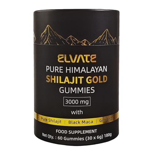 Elvate Shilajit Pure Himalayan Gold Gummies 3000mg High in Fulvic Acid with Ginseng and Maca Resin Alternative 1 Month Supply Individually Wrapped Natural Energy Support Supplement for Men + Women
