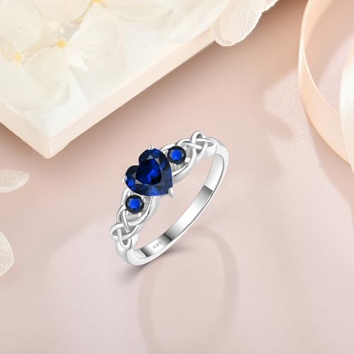 Celtic Knot Ring for Women 925 Sterling Silver 3-Stones Promise Engagement Rings Forever Love Heart Birthstone Irish Jewelry Gifts Size 5-104