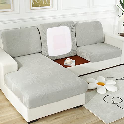 Housse de coussin de canapé extensible jacquard lavable gris clair protection chiens chats - 2