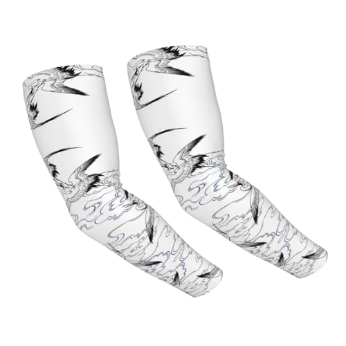 Dfeppjhg Manicotti di raffreddamento con stampa gru giapponese, maniche di raffreddamento per braccia, protezione solare, unisex, per sport, ciclismo, golf, nero, taglia unica