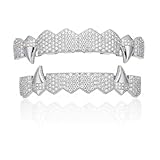 AISGRIL Grillz Teeth 18K Gold Plated Inlaid Shining Zircon Vampire fangs Teeth Hip Hop Street Rapper Grills Tooth for Men Women Halloween Christmas