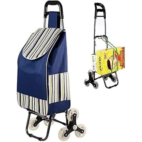 La Mejor Selección de Carrito de Mandado Plegable Top 5. 49 HSZSXJK Carrito de Compras para Mandado Plegable, Carrito de Compras de Metal con 6 Ruedas, Carro de Mano Plegable para Viajes, Mudanzas, Compras, Comestible, Oficina