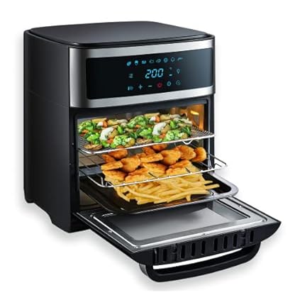 TZS First Austria Air Fryer Oven 13L | Digitalsteuerung | 8 Programme | Rotisserie | Innenbeleuchtung | 1700W | Verzinkter Garraum | 4 Einschubebenen