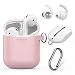 AhaStyle AirPods Accessories Set Silicone Protective Case Cover with Carabiner and AirPods hooks for Apple AirPods (Pink Case, White Hooks)