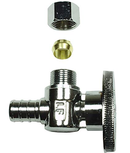 Image of Heavy Duty Chrome Plated Brass 1 /4 Turn Angle Valve 1 /2 inch PEX B In x 3 /8 inch COMP Out (5 Pack)