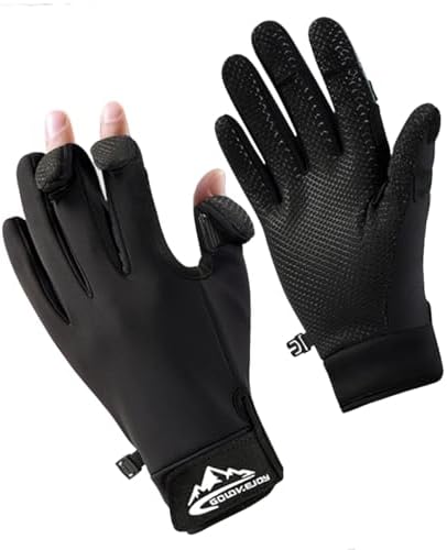 SUJAYU Fishing Gloves for Men & Women, Ice Fishing Gear, Cold Weather Hunting Gloves, Kayak Gloves, Fly Fishing Gear (Black, Medium)