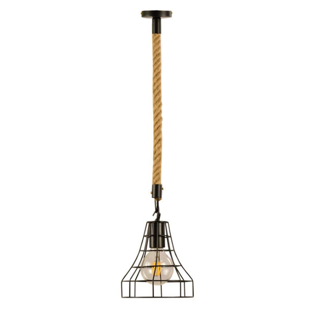 Lámpara de techo hecha a mano con cuerda de cáñamo y diseño industrial retro