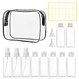Roosea 10 PCS Botellas de Viaje Avion 100ml botes Viaje Rellenables Frascos Viaje Avion 100ml Travel Bottles Transparente Para Cosméticos Acondicionador Loción Champú y Mas con Embudo y Etiquetas