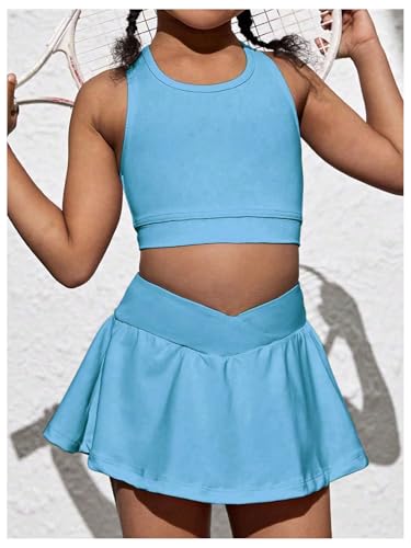 Image of SOLY HUX Toddler Girl's 2 Piece Workout Outfits Lightweight Crop Tank Tops and Skort Athletic Set
