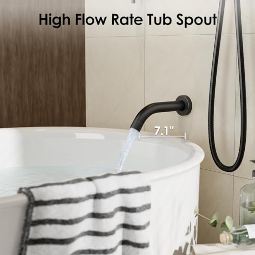 Image of Gabrylly Thermostatic Shower System with Tub Spout, All Metal Bathtub Shower Faucets Set with Anti Scald Shower Valve, High Pressure 10 inch Rain Shower head with Handheld Spray Combo, Matte Black