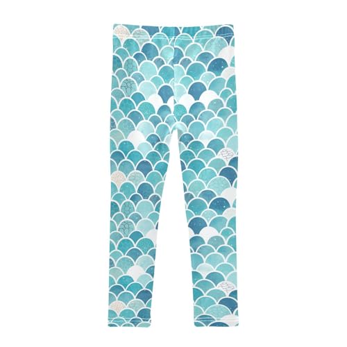 KLL Glitter Teal Mermaid Scales Pattern Toddler Baby Girl Athletic Leggings Stretch High Waisted Dance Pants Gym2