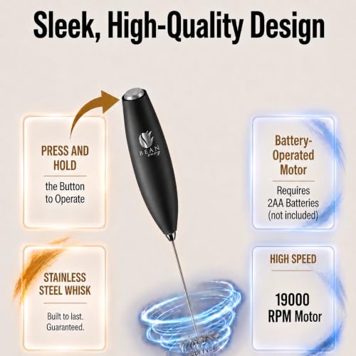 Bean Envy Milk Frother Handheld - Coffee Mixer Wand with Stand - Black - Image 6